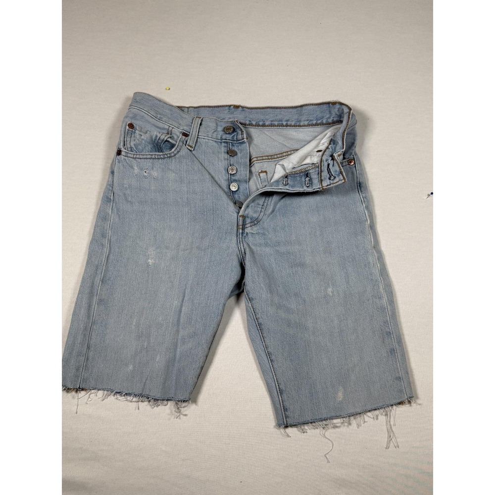 Levis 501 Shorts Womens 25 Blue Denim Cut-Off Distressed High Rise Frayed Hem
